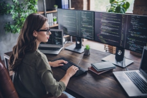 Developer engineering a scalable custom website build for a Milwaukee metro B2B company