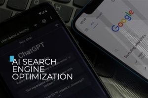 Southeast Wisconsin business professional reviewing AI search visibility metrics on a dashboard showing citation frequency, share of voice, and referral conversion rates