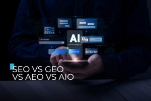 Side-by-side comparison table of SEO, GEO, AEO, and AIO showing primary goals, platform targets, core citation signals, and Wisconsin B2B implementation priority sequence for Southeast Wisconsin businesses building AI search visibility in 2026